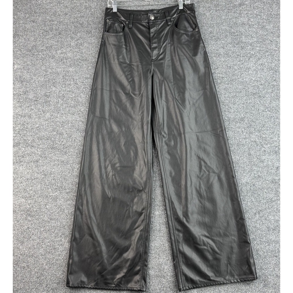 Rag & Bone Sofie Pants Womens Size 29 Black Faux Leather High Rise Wide Leg